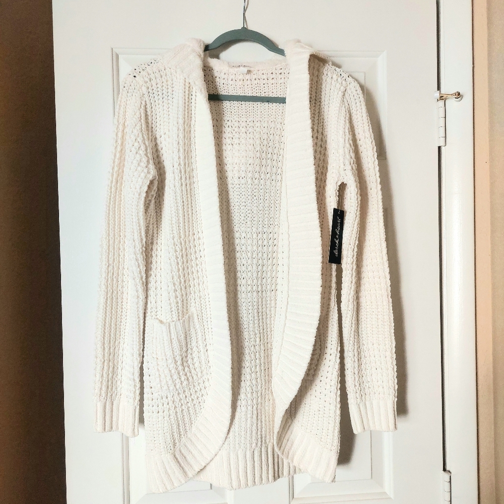 NWT Derek Heart Cream Open-Front Knit Cardigan Sweater
